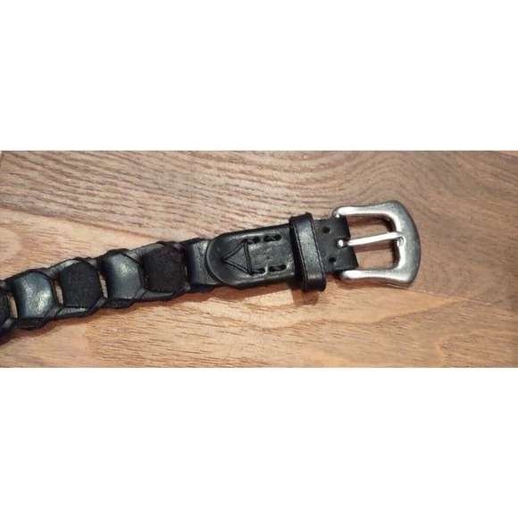 Black LEATHER Belt Women's Caterpillar Small Medium Large Waist Hip Silvertone - Picture 2 of 7